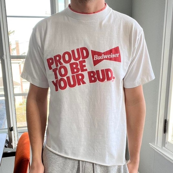 "PROUD TO BE YOUR BUD" Vintage Budweiser shirt White and Red Men's Large - Picture 2 of 8